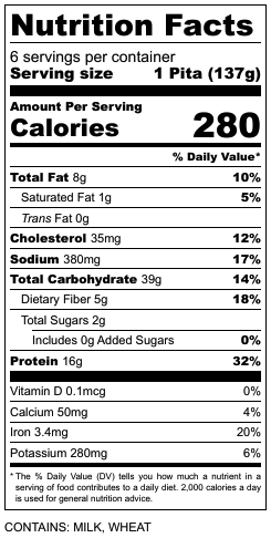 Barrett Hill Baharat Chicken Pitas Nutrition Facts