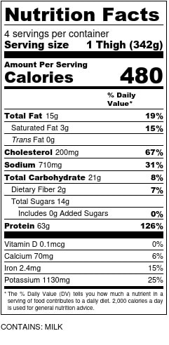 ​Chicken w/Curried Yogurt Sauce Nutrition Facts