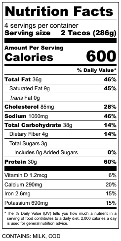 Fish Tacos Nutrition Facts