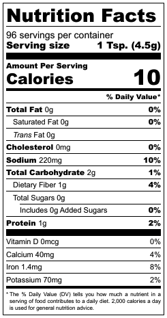 Monadnock Custom Blend Nutrition Facts
