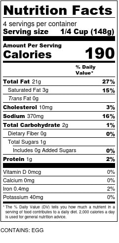 Vegetarian Baconless Coleslaw Nutrition Facts